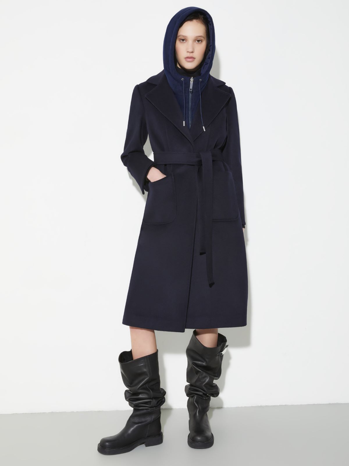 ラナウェイ] ピュア ウール ベルテッド コート, navy | MAX&Co.