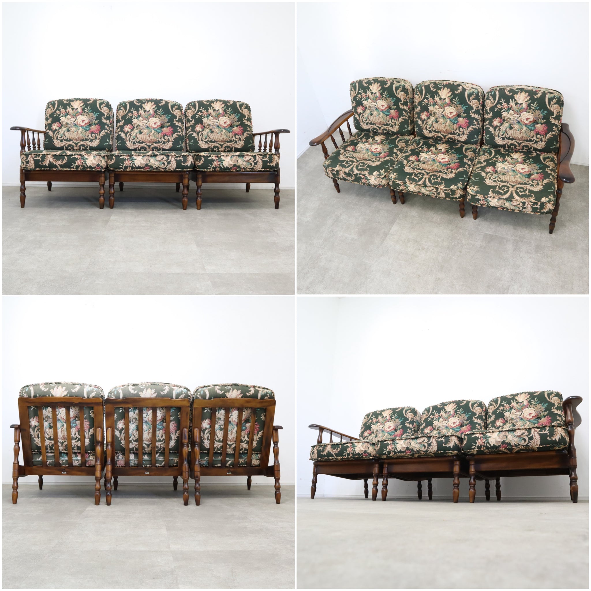 美品 カリモク ソファベッド 花柄 3人掛け 美品 カリモク ソファベッド