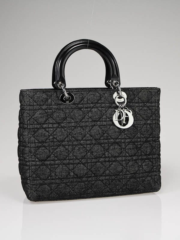 Christian Dior Black Lady Dior Quilted Cannage Denim Tote Bag