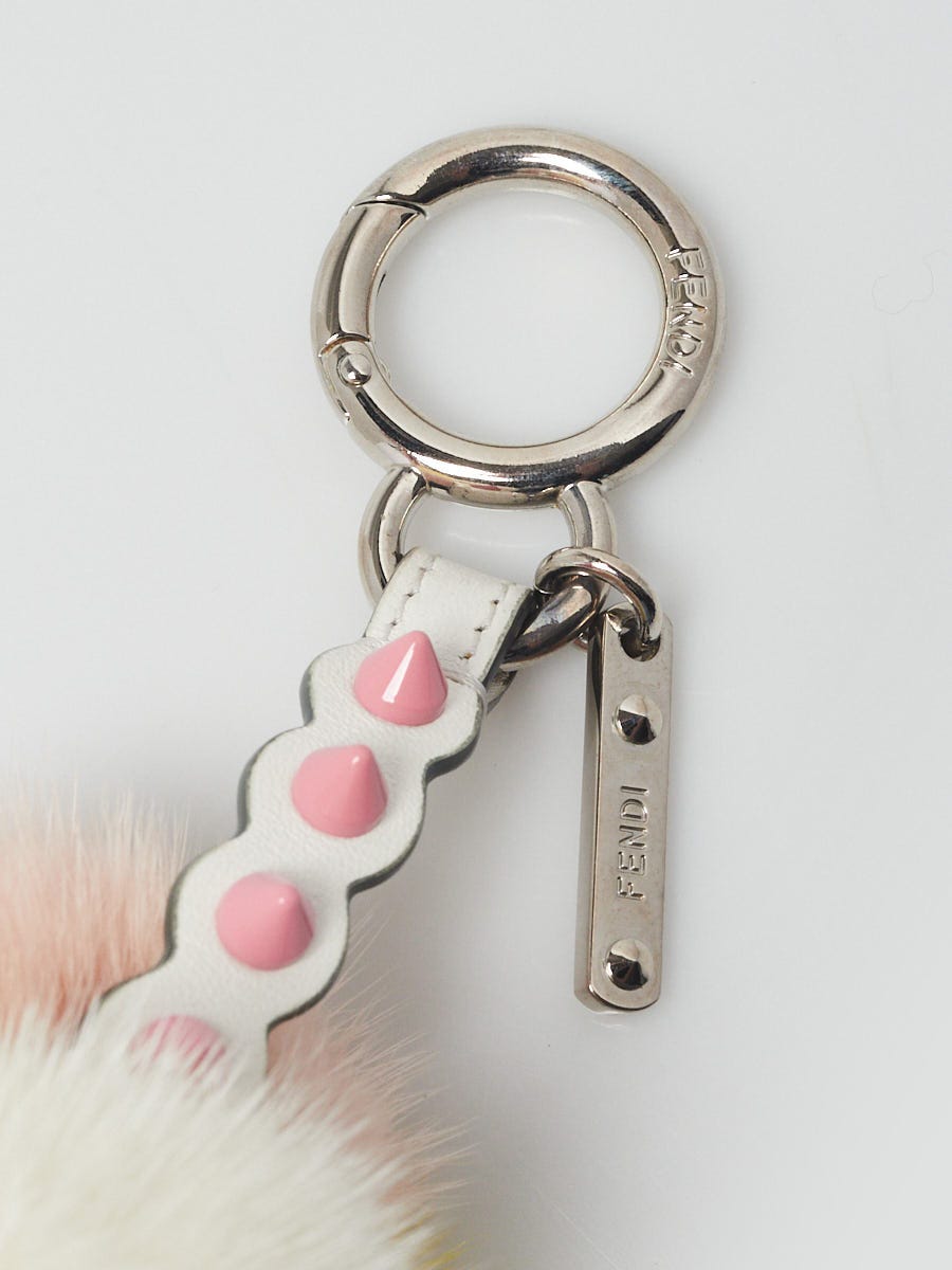 Fendi Silvertone Metal Multicolor Mink Fur Ice Cream Key Holder