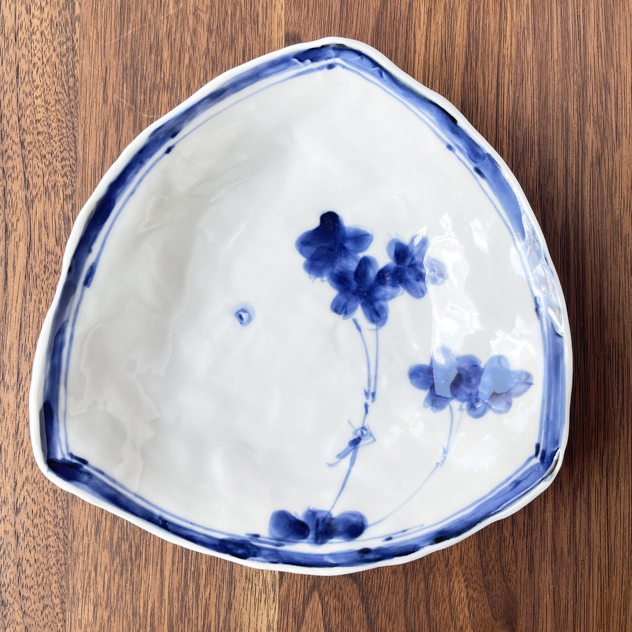 松尾貞一郎 ｜ 三角皿 約14cm（No,1 染付紋 No,2 丸紋 NO,3 染付唐草紋