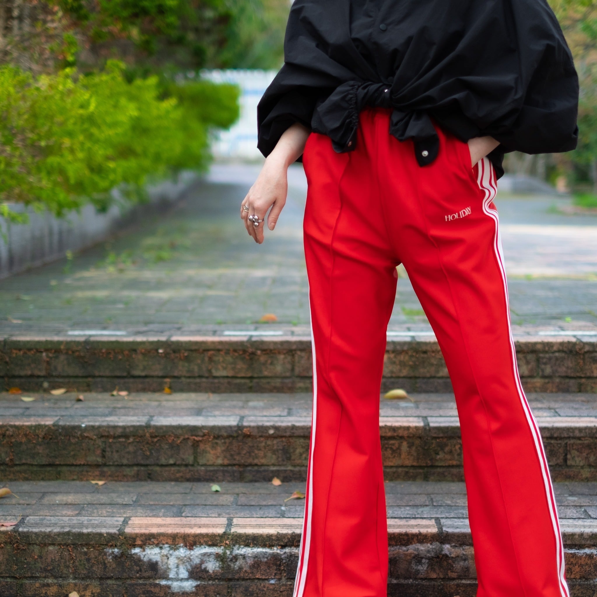 HOLIDAY】 FLARE TRACK PANTS (RED) | olaf