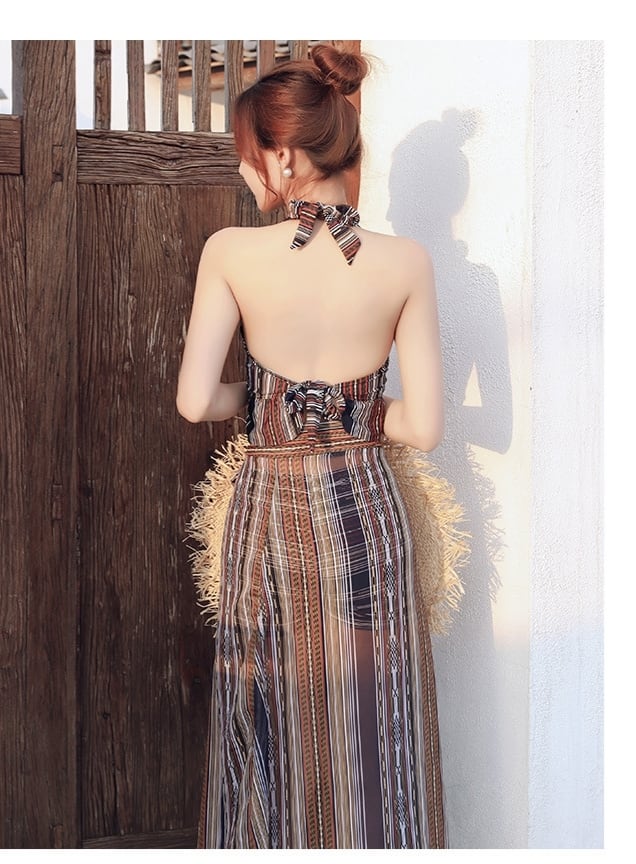 Z-20230 水着 ビキニ パレオ リボン クロス ネック エスニック 大人