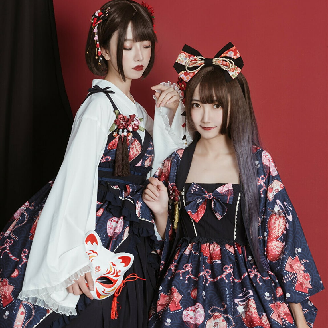 SEASONZ SEASONZレトロ ゴスロリ 上下セット 羽織り ストロベリー柄 甘