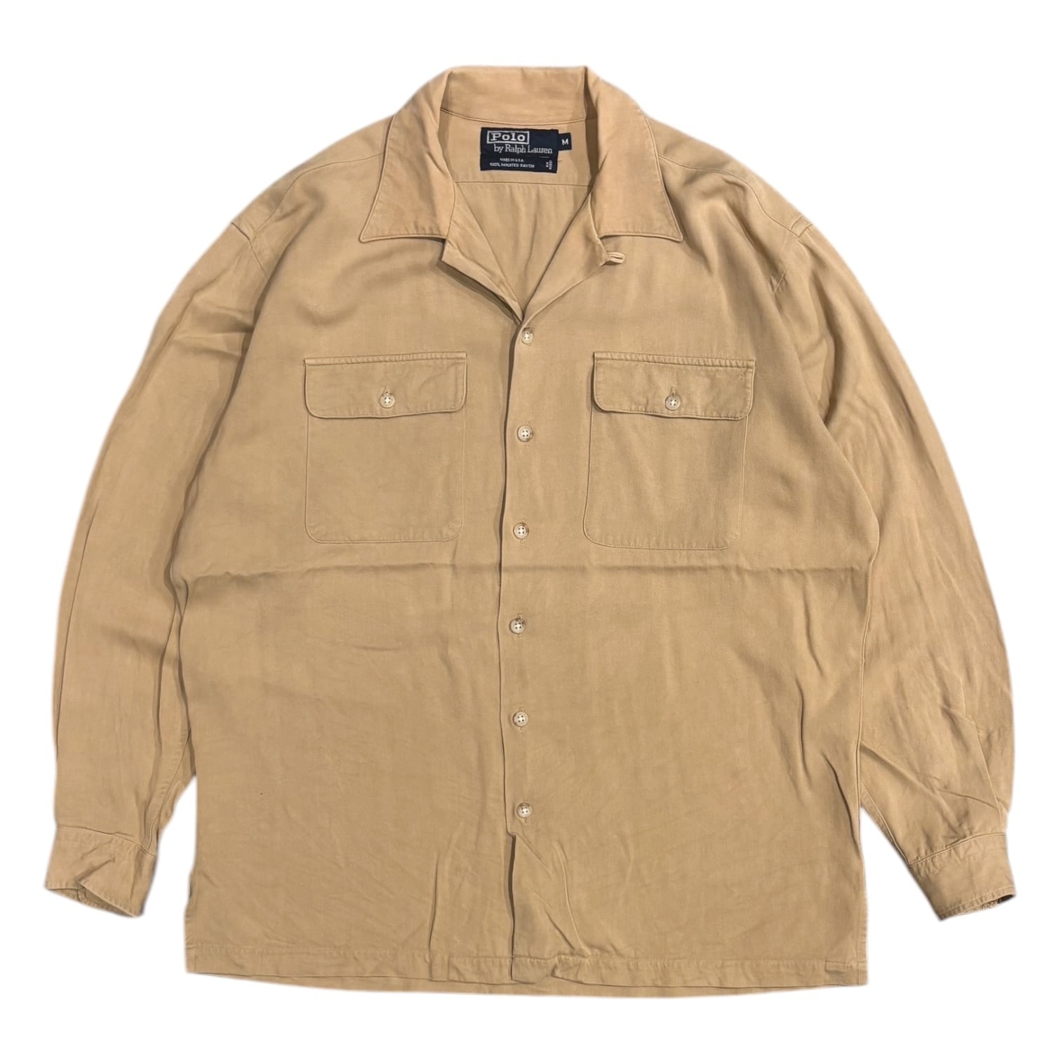 90's USA製 POLO Ralph Lauren Rayon Open Collar Shirt M / ポロ