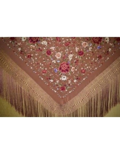 レア・超豪華】ライトブラウン マントンフラメンコ シルク製 手刺繍