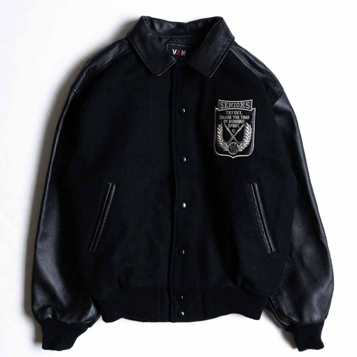 VAN JAC スタジアムジャンパー Lサイズ 袖皮 ネイビー オールレザー
