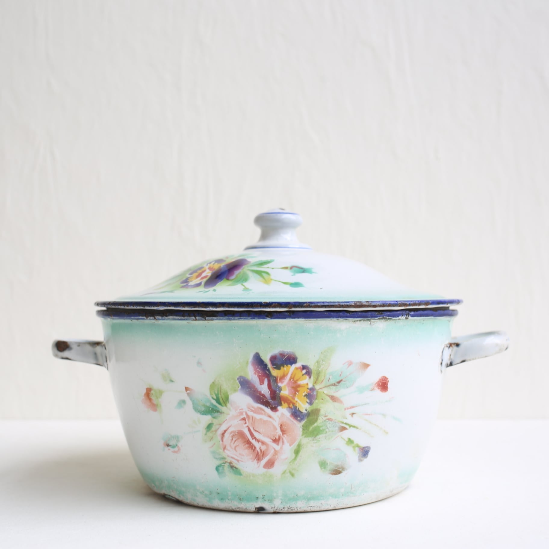 フランス アンティーク JAPY社 ホーロー キャセロール 蓋付き両手鍋