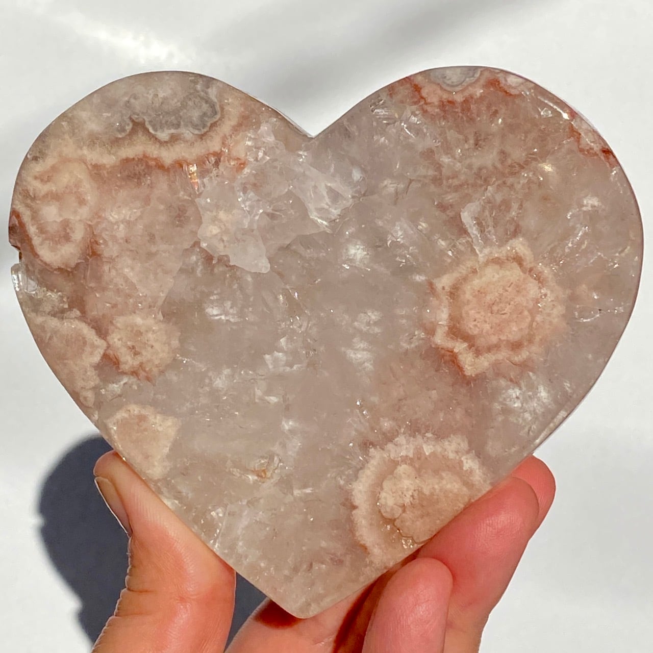 340g/スタンド付♡】フラワーアゲートx ピンクアメジストのハート