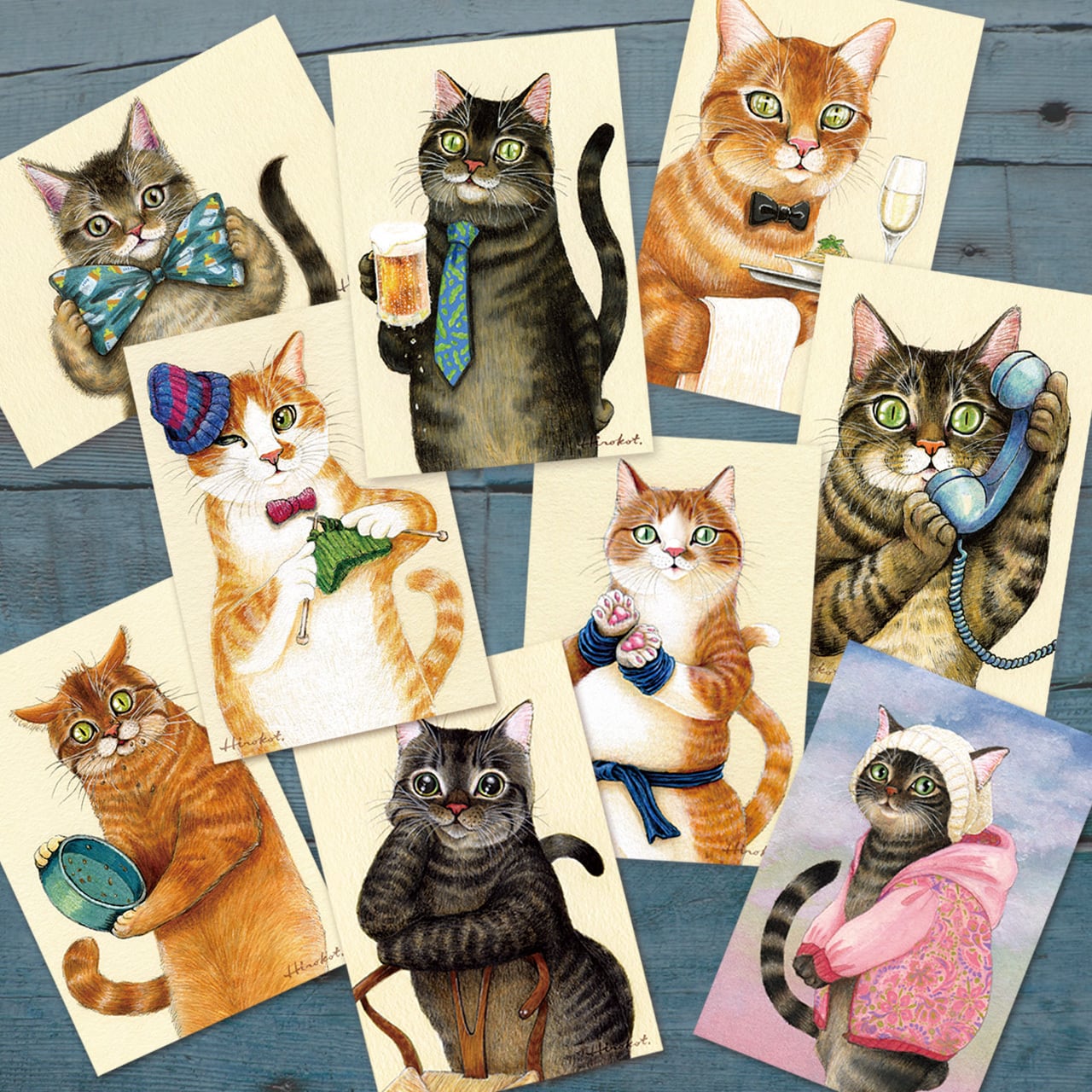 しま模様が素敵でしょ? キジトラ・茶トラポストカードセット 9枚