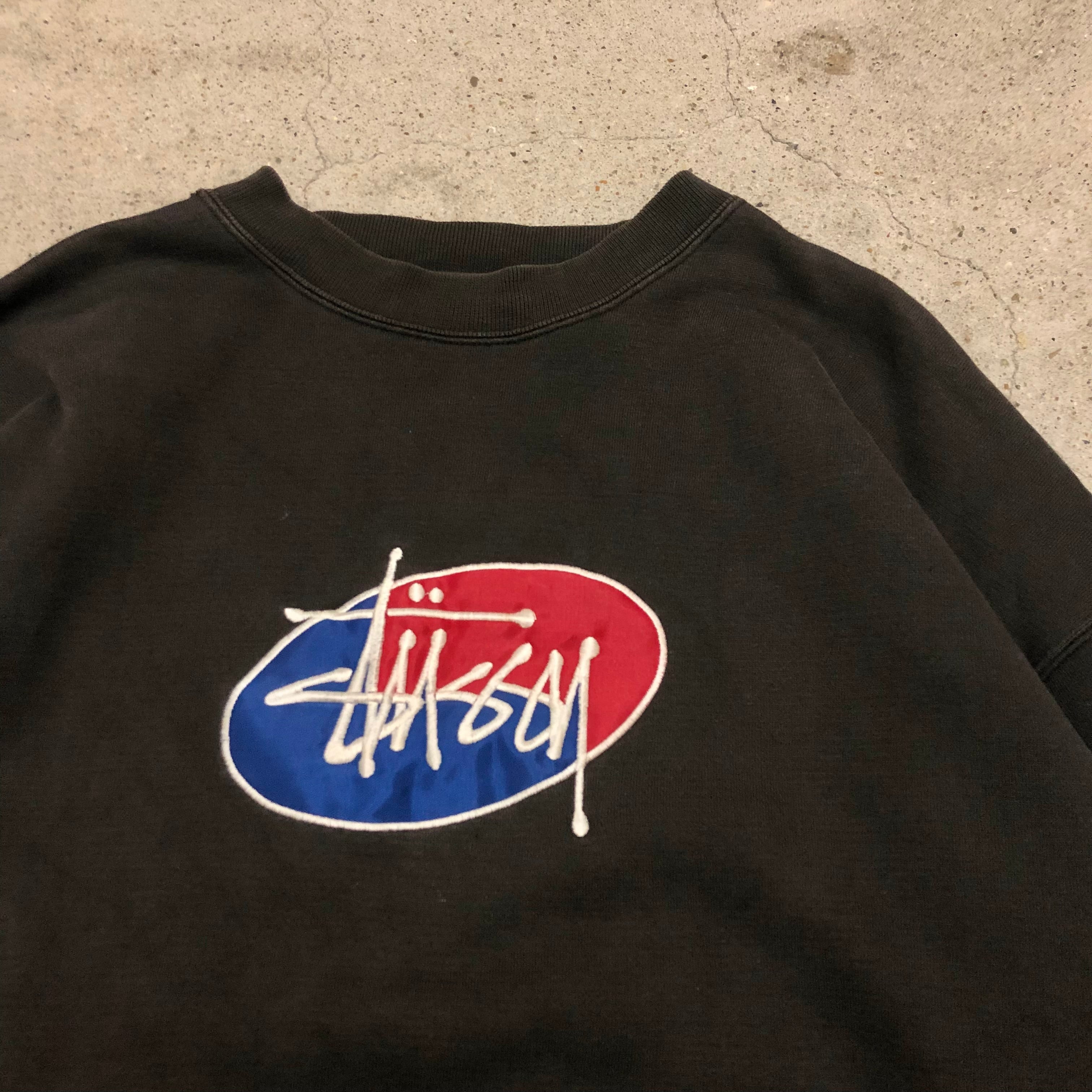 90～00s OLD STUSSY/Logo Sweat/紺タグ/L/China製/ロゴ刺繍スウェット