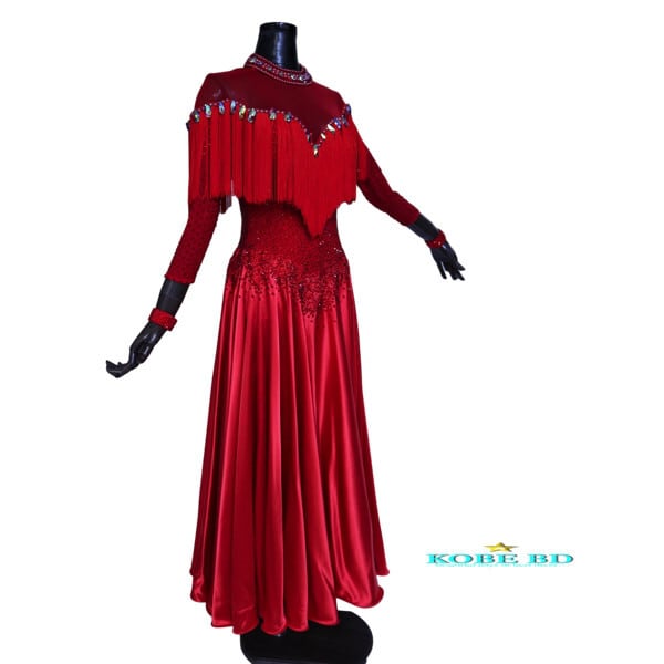 社交ダンスラテンドレス オーダードレス レッド 赤 真紅 サテン