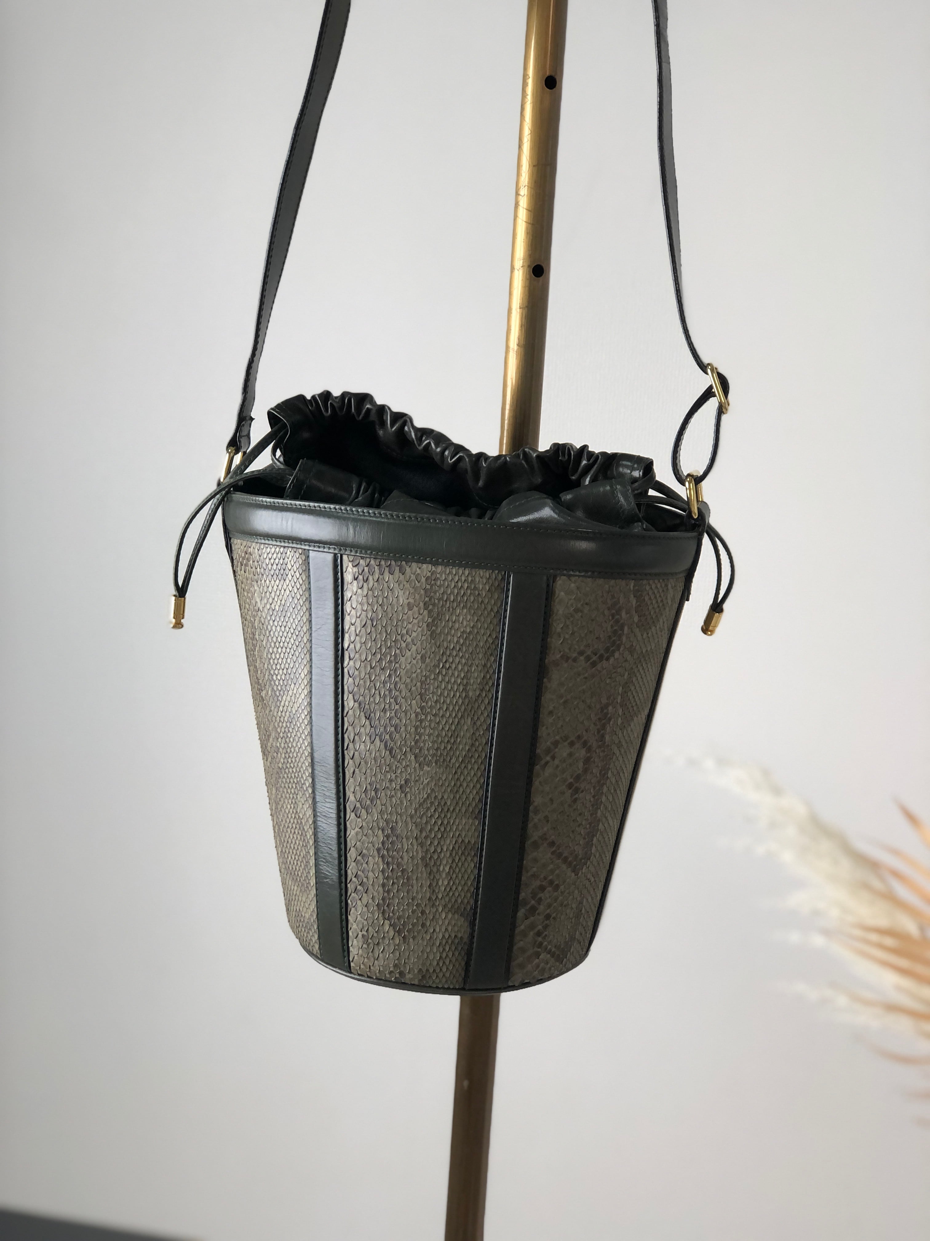 CELINE セリーヌ パイソン ショルダーバッグ ブラウン レザー バケツ