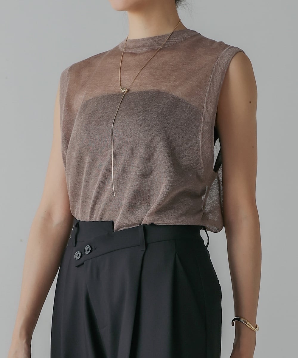 新色追加／SLEEVELESS SHEER KNIT TOPS（ｽﾘｰﾌﾞﾚｽｼｱｰﾆｯﾄﾄｯﾌﾟｽ