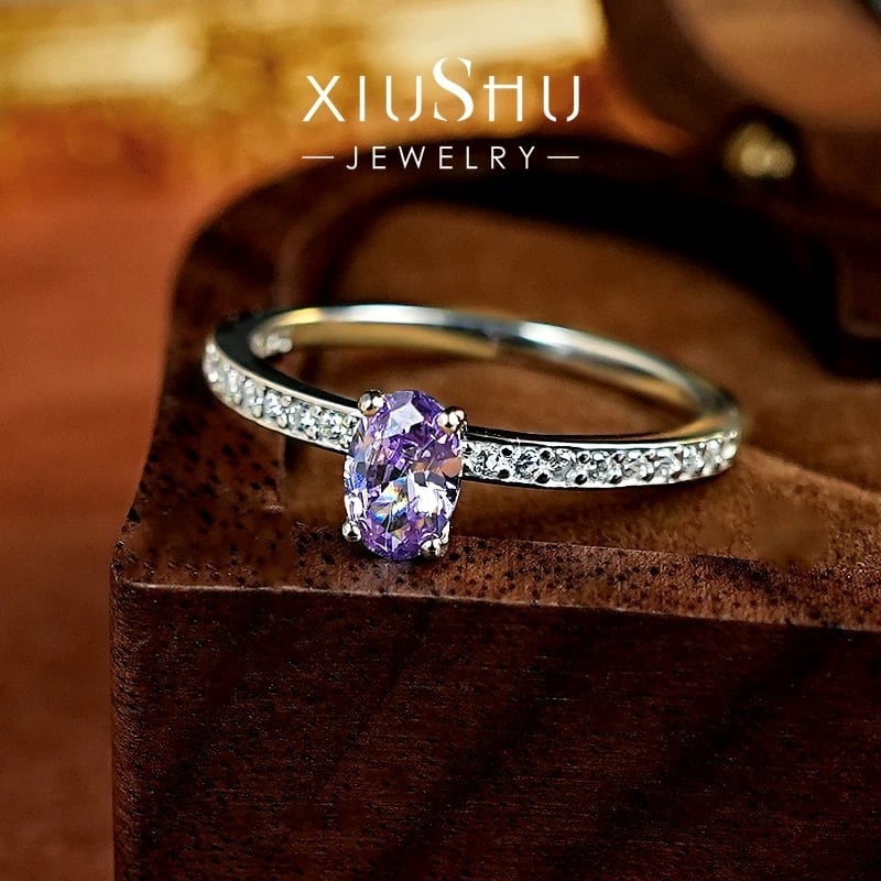 パープル オーバル 高炭素ダイヤモンド キラキラ ゴージャス 指輪