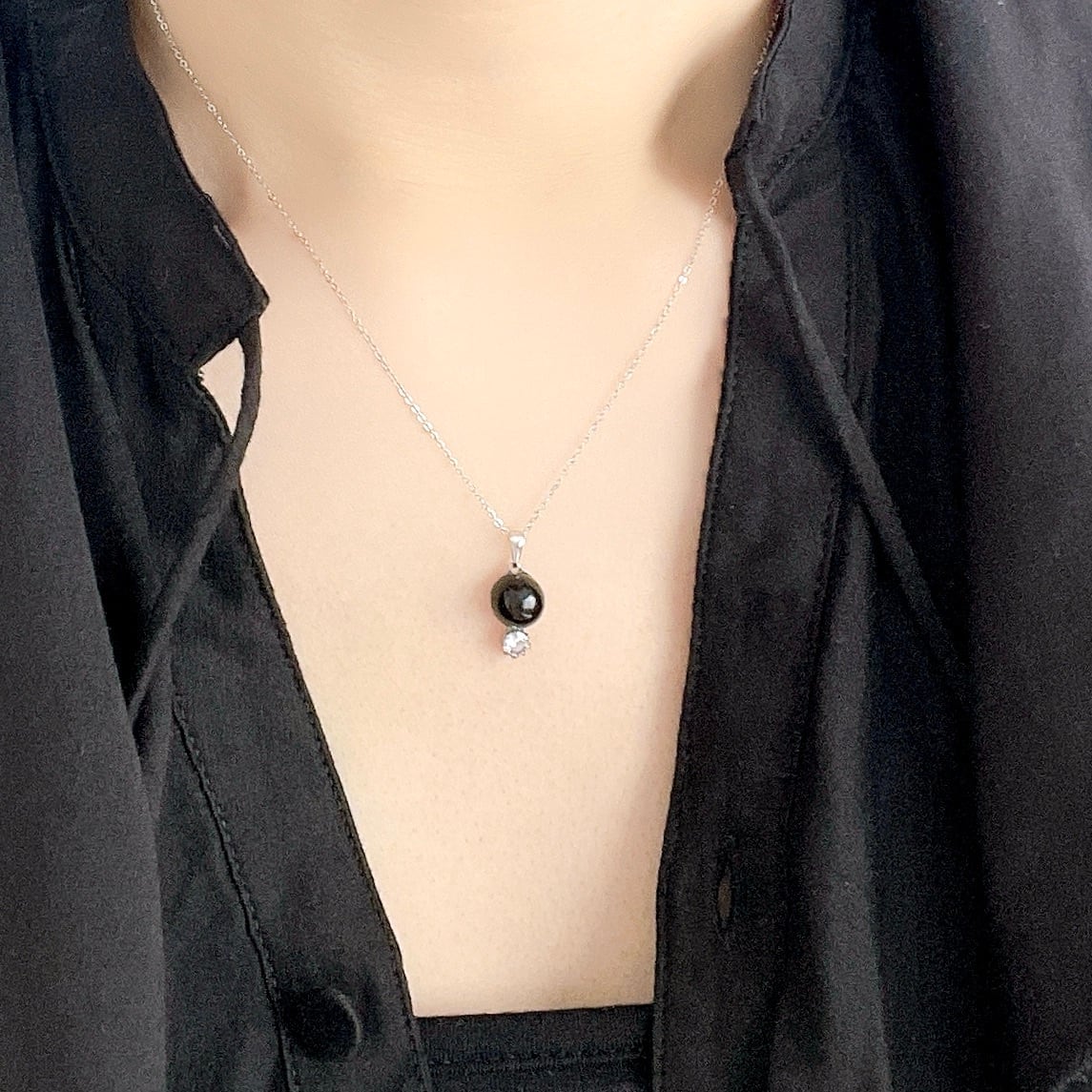 漆黒の宇宙Ⅱ✧モリオンお守りネックレス（ラウンド）✧GALAXY✧プチ