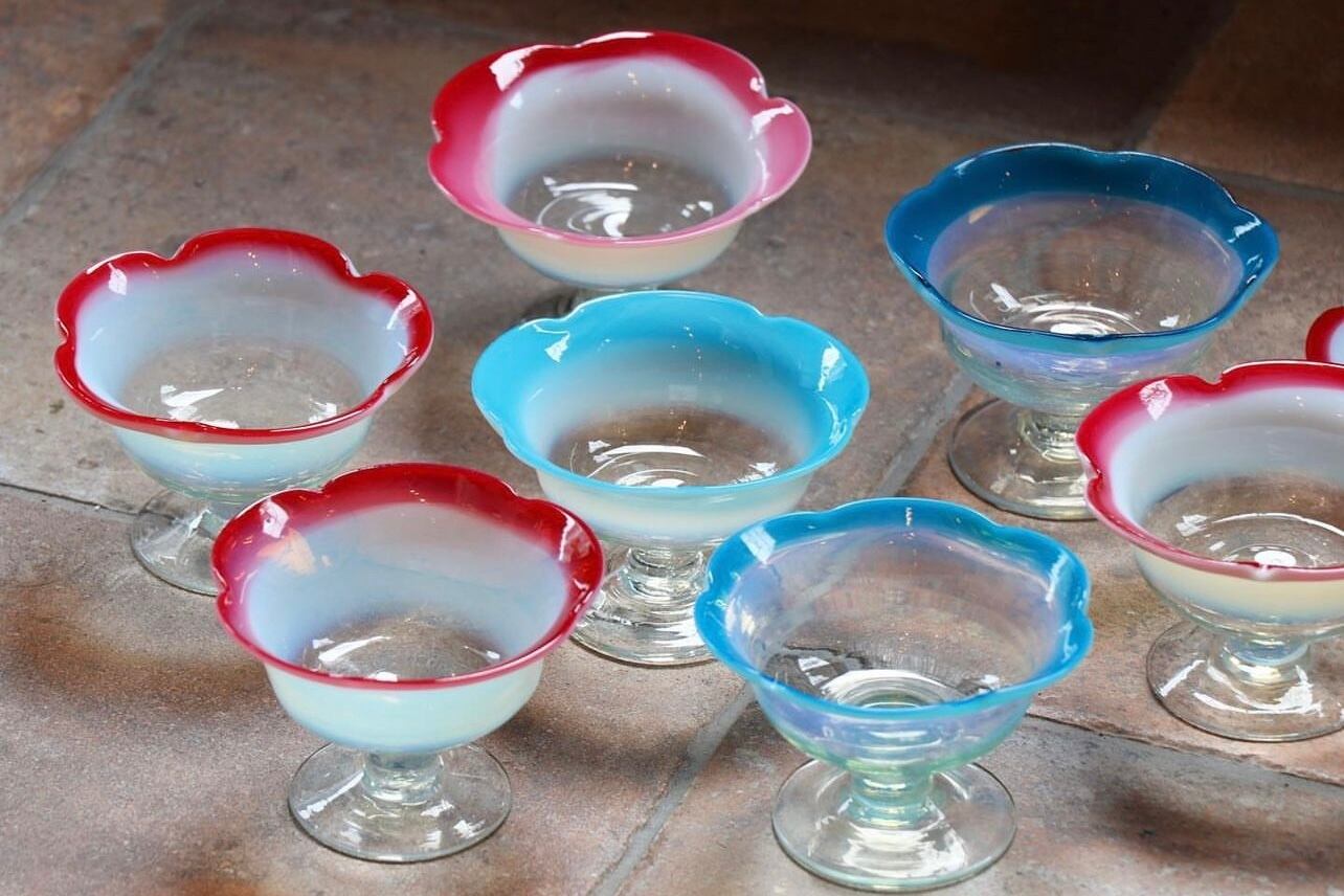 専用です。大正〜昭和初期 氷コップ 乳白色 赤と青 セット 【公式通販】