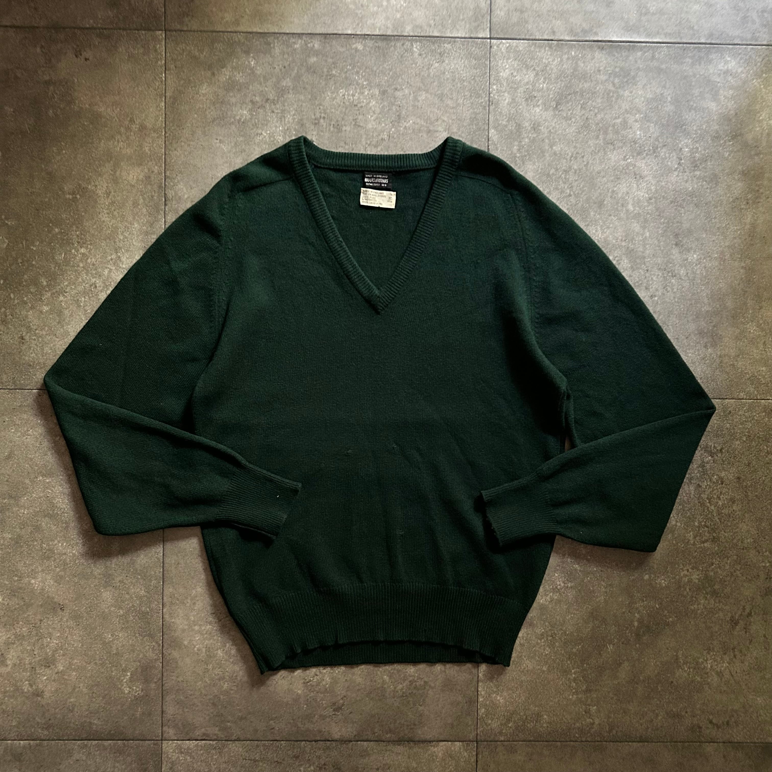 70s ブルックスブラザーズ Vネックウールニット グリーン M イギリス製