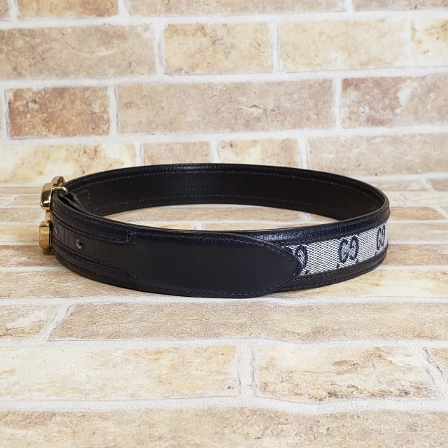 美品 オールドグッチ ☆ ヴィンテージ GGキャンバス レザー ベルト 65