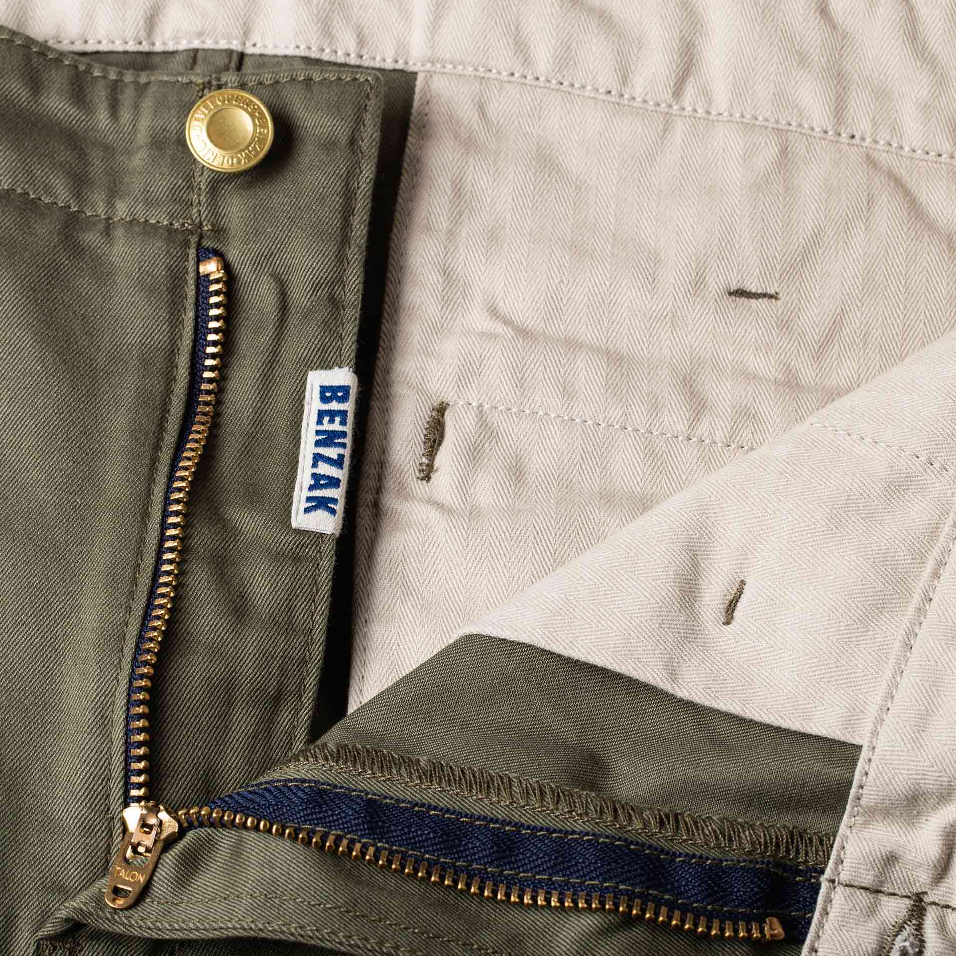 BC-04 RELAXED CHINO 8.5 oz. aged green sateen twill | BENZAK