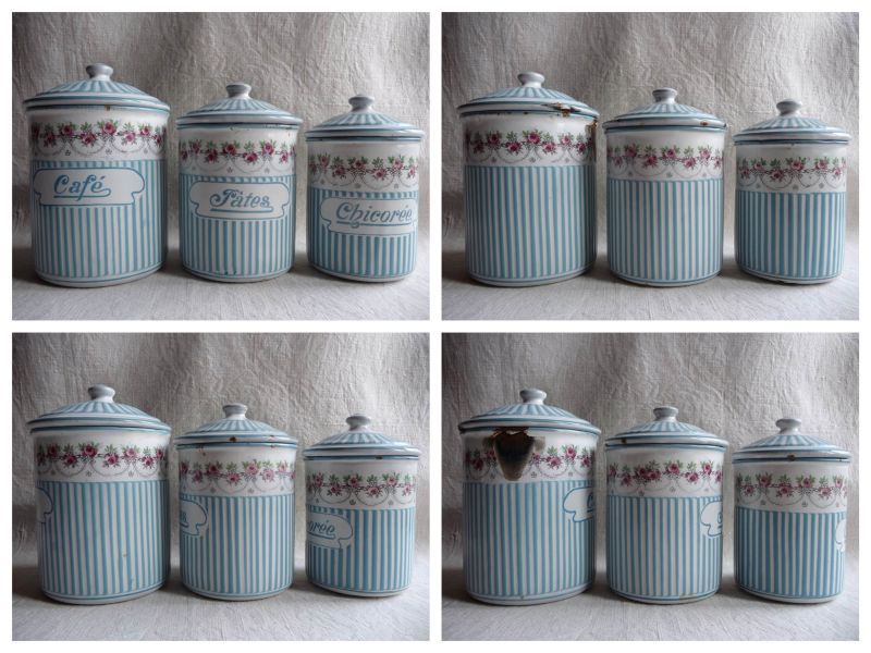 フランスアンティーク BB社 ホーローキャニスター ポット ローズ