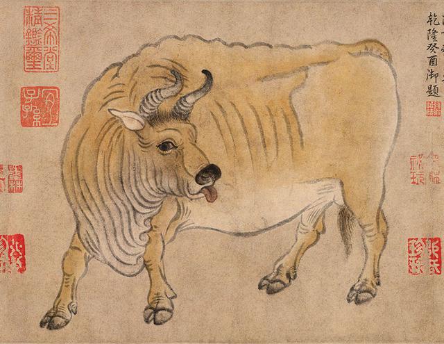 五牛図 中国美術 韓滉 複製画 額装 絵画 壁掛け 牛 縁起物 丑年