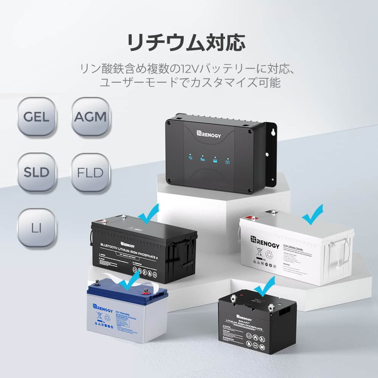 12V 50A DCC 走行充電器 MPPT内蔵 LiFePO4、SLA、GEL、AGM、鉛蓄電池