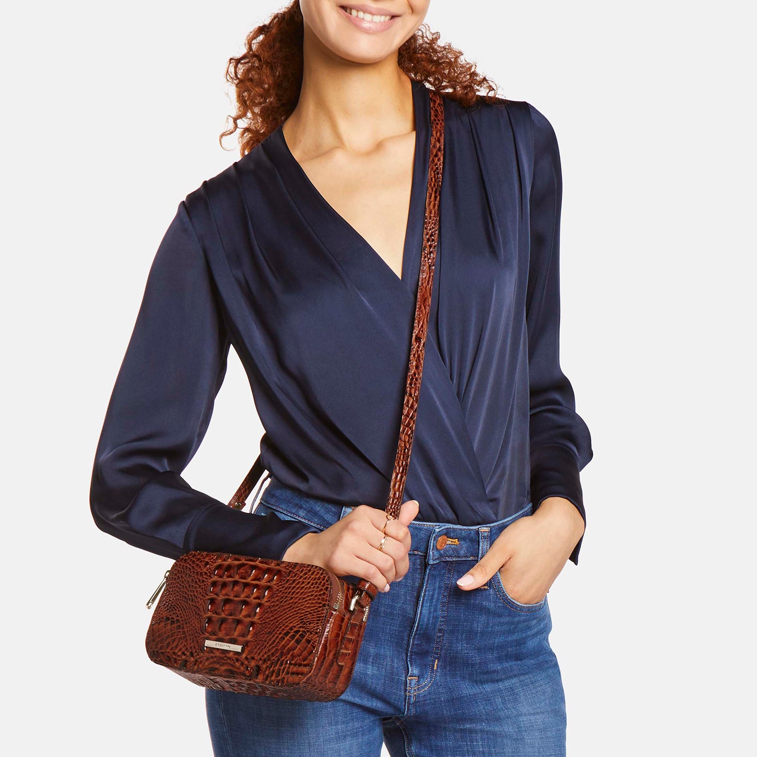 Danica Leather Crossbody | Black Melbourne | BRAHMIN