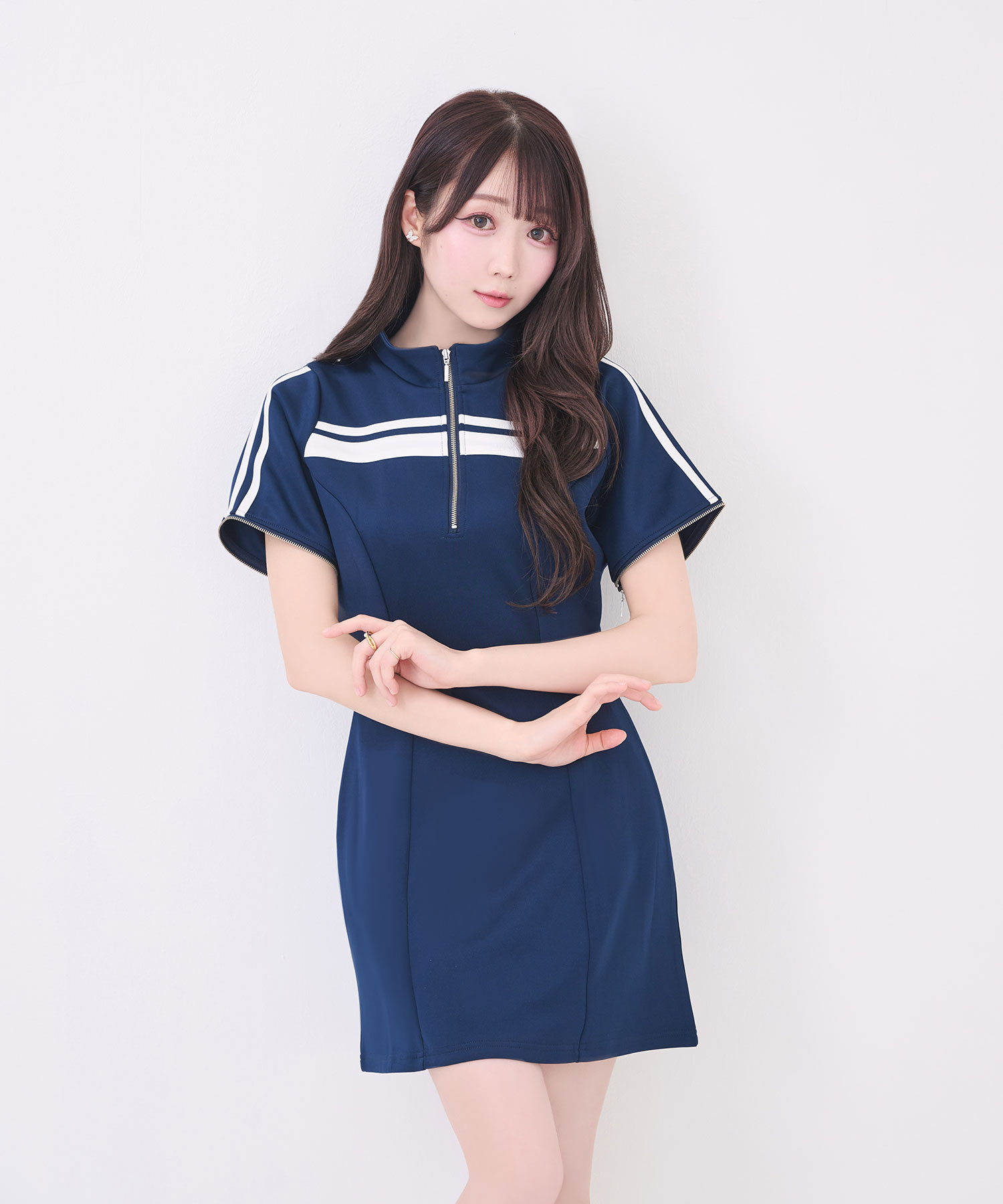 ワンピース andwang Uniform pleated mini onepiece andwang
