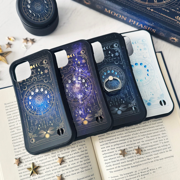 全5色】月の満ち欠け・12星座 iPhoneグリップケース / 星 宇宙