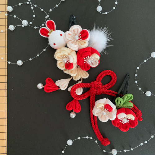 つまみ細工 髪飾り 七五三 ひな祭り うさぎ ファー ヘアピン たたみ