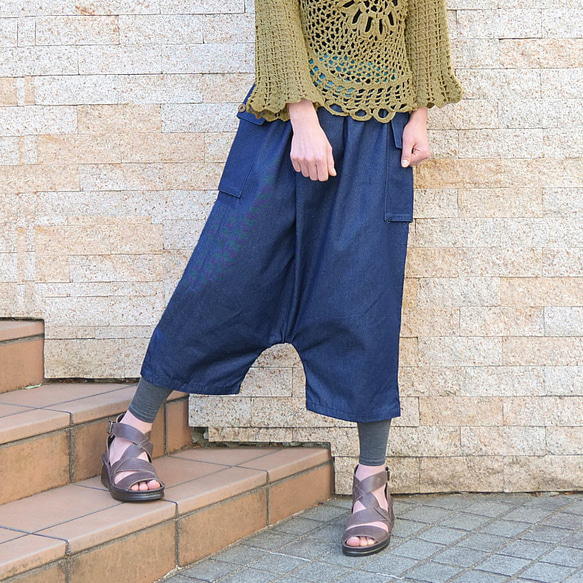 ゆるラフ股下シルエット＊ラップデザイン＊デニムサルエルパンツ