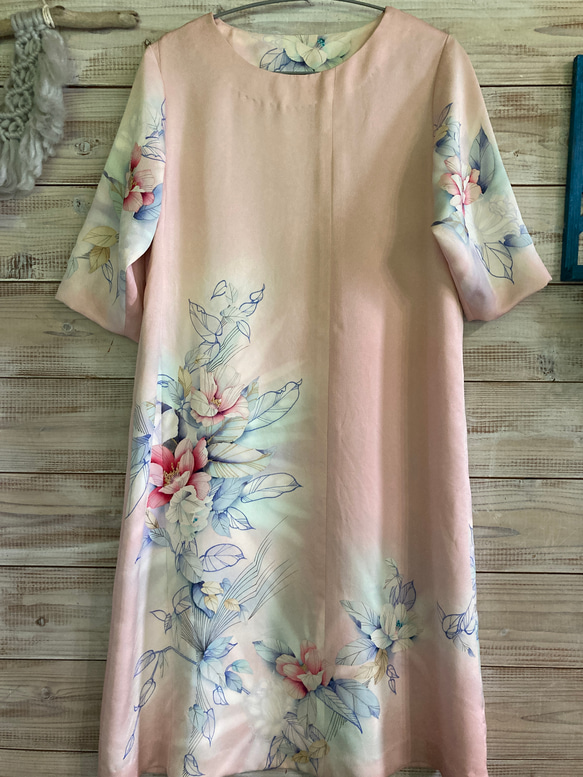 着丈140cm ラメ刺繍 マキシワンピース 着物リメイク J70413