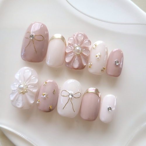 Cotton Candy ニュアンスネイル ぷっくりネイル リボンネイル ネイル