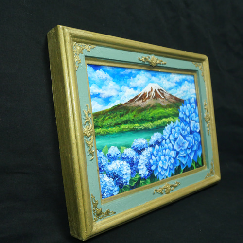 油絵 油彩 油彩画 絵 絵画【富士山と紫陽花】 油絵 油彩 油彩画 絵画