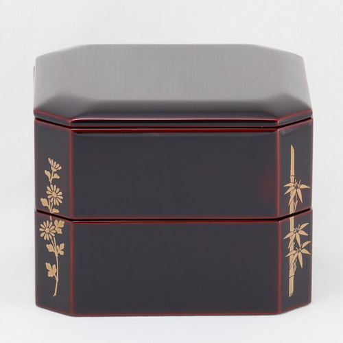 伝統工芸 輪島塗 小二段重「溜塗～四君子蒔絵」 【101】 弁当箱