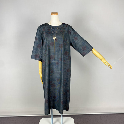 大島紬 フレアースリーブのゆったりワンピース チュニック アトリエ