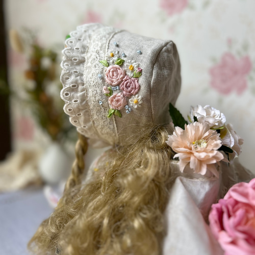 No.2 【送料無料】 ネオブライスサイズ リボン刺繍 ボンネット