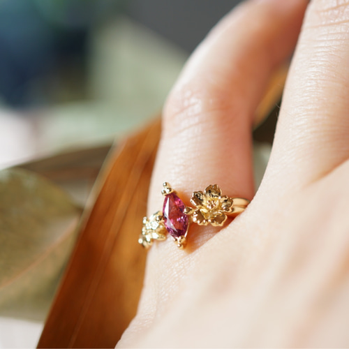 K18YG ピンクトルマリン リング【鮮やかな石楠花の色】名入れ可能 指輪