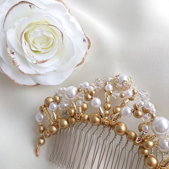☆バレエ バラとゴールドの髪飾り 白 パキータ・キトリ☆ ヘッドドレス