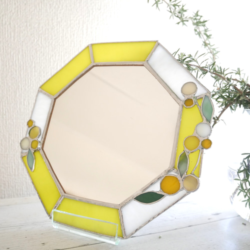 ミモザの八角形の鏡 (20size/max21） ステンドグラス ドレッサー