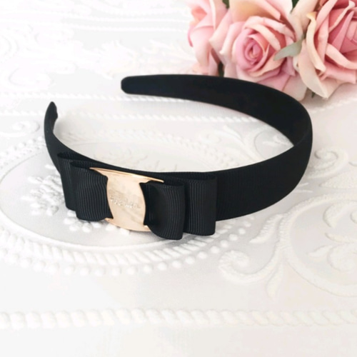 上質☆カチューシャ☆ 幅広タイプ 黒リボン カチューシャ ♡Ribbon