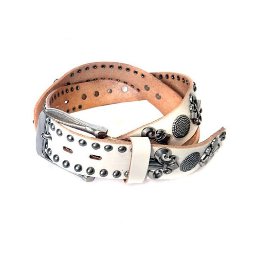 本革 (牛革) スタッズベルト メンズベルト 鋲ベルト (ホワイト) 小物