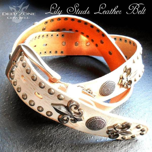 本革 (牛革) スタッズベルト メンズベルト 鋲ベルト (ホワイト) 小物