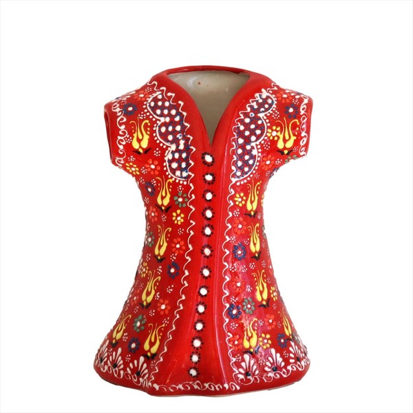 トルコ陶器 伝統衣装カフタン Mサイズ H22×W16×D12cm レッドの商品