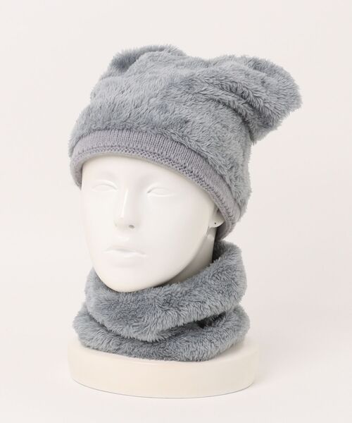 リバーシブルニット帽×ネックウォーマー2点セット（ニットキャップ