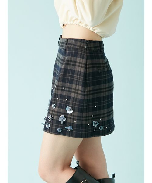 セール】[L.B CANDY STOCK]フラワービジューミニスカート（スカート