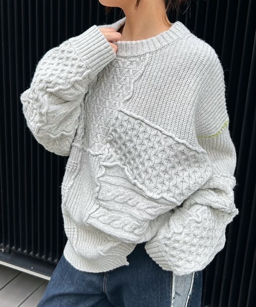 Anui（アニュイ）の「【UNISEX】パッチワークキルトニット（ニット