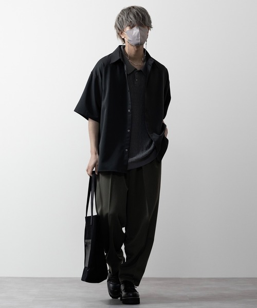 CLEL】Jacquard Loose Short Sleeve Knit Polo Shirt/ジャガード