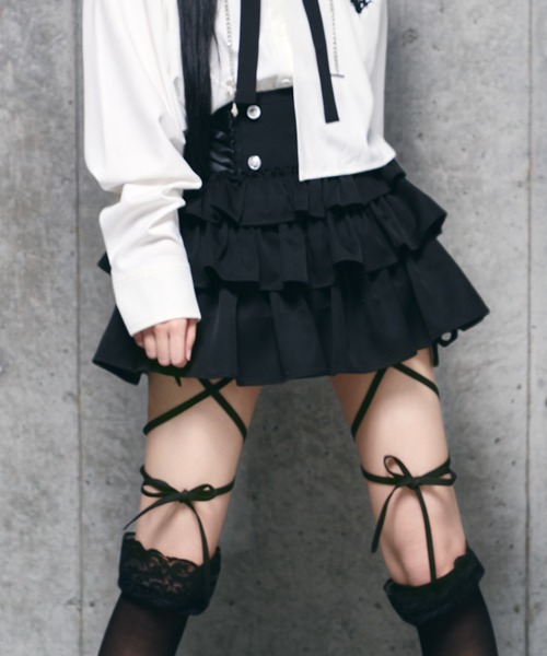 ハイウエストエンブレムボタン付きフリルパンツ（その他パンツ